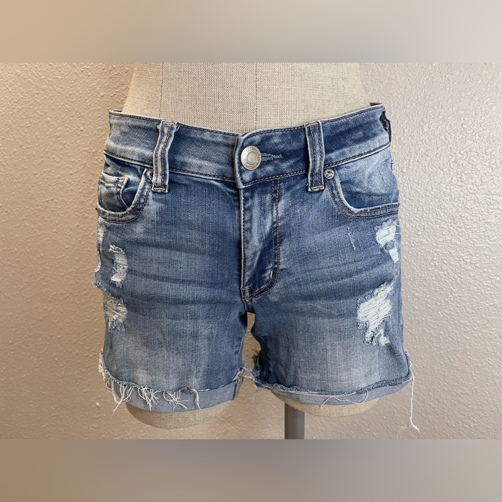 American Eagle Outfitters Super Stretch Short Midi Denim Distressed
